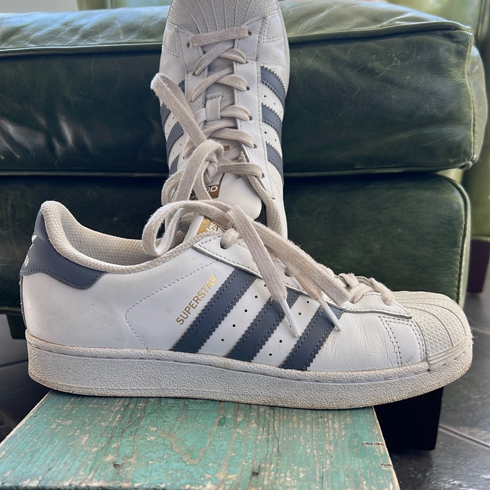 Adidas Superstar White Leather with Grey Stripes